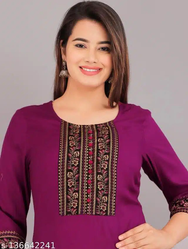 Rayon Embroidered Kurti for Women