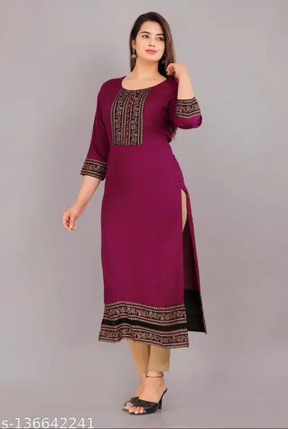 Rayon Embroidered Kurti for Women